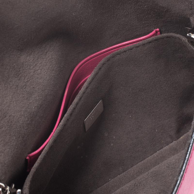

Fendi Magenta Leather and Fur Trim Micro Buggie Baguette Shoulder Bag, Pink