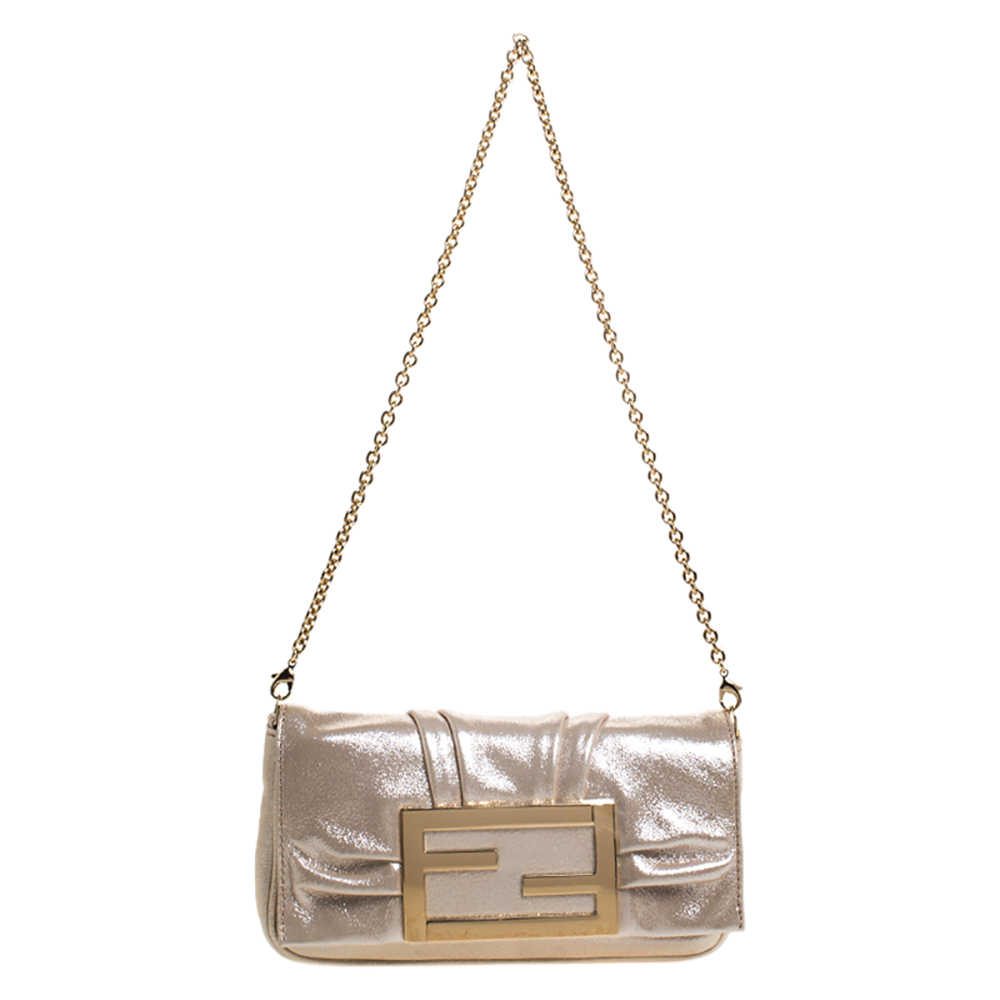 Pre-owned Fendi Gold Leather Mia Pochette Bag