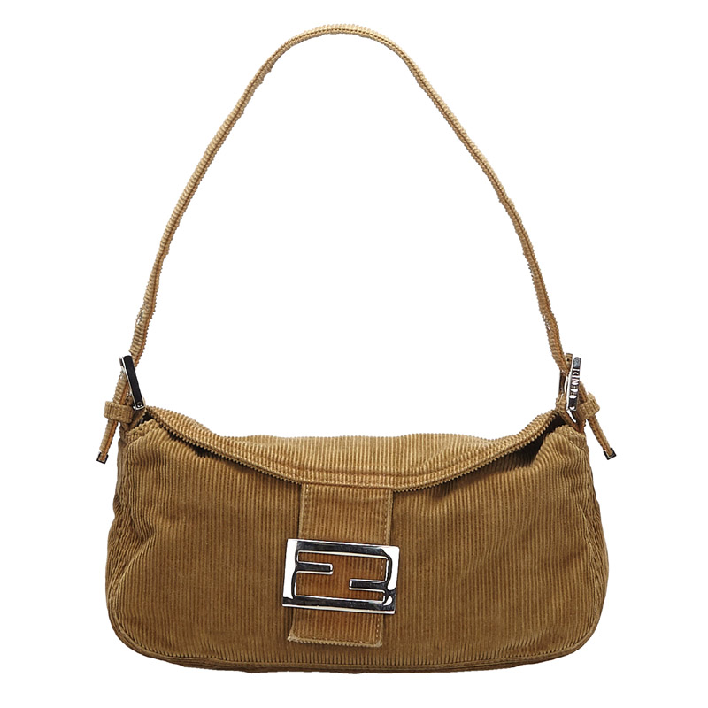 Pre-owned Fendi Brown/light Brown Corduroy Shoulder Bag