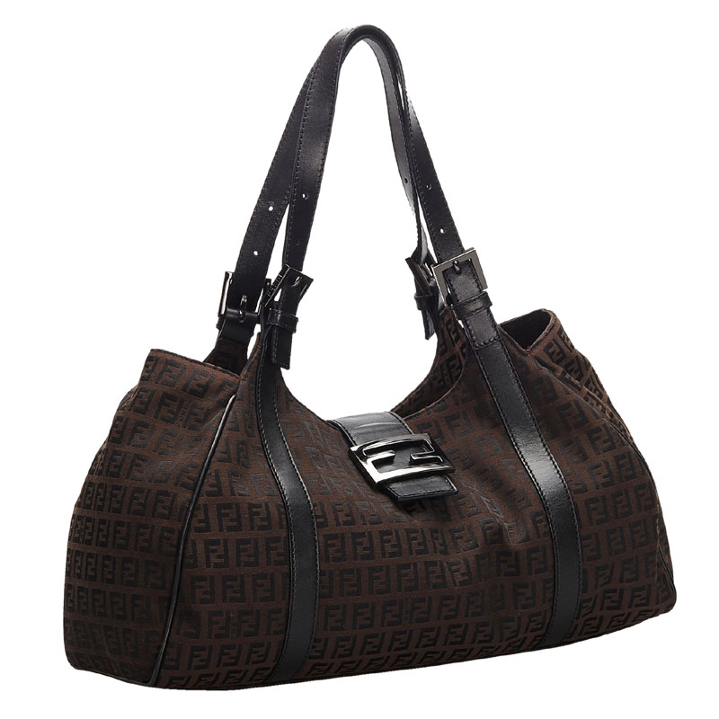 

Fendi Black/Dark Brown Zucchino Canvas Sporty Shoulder Bag