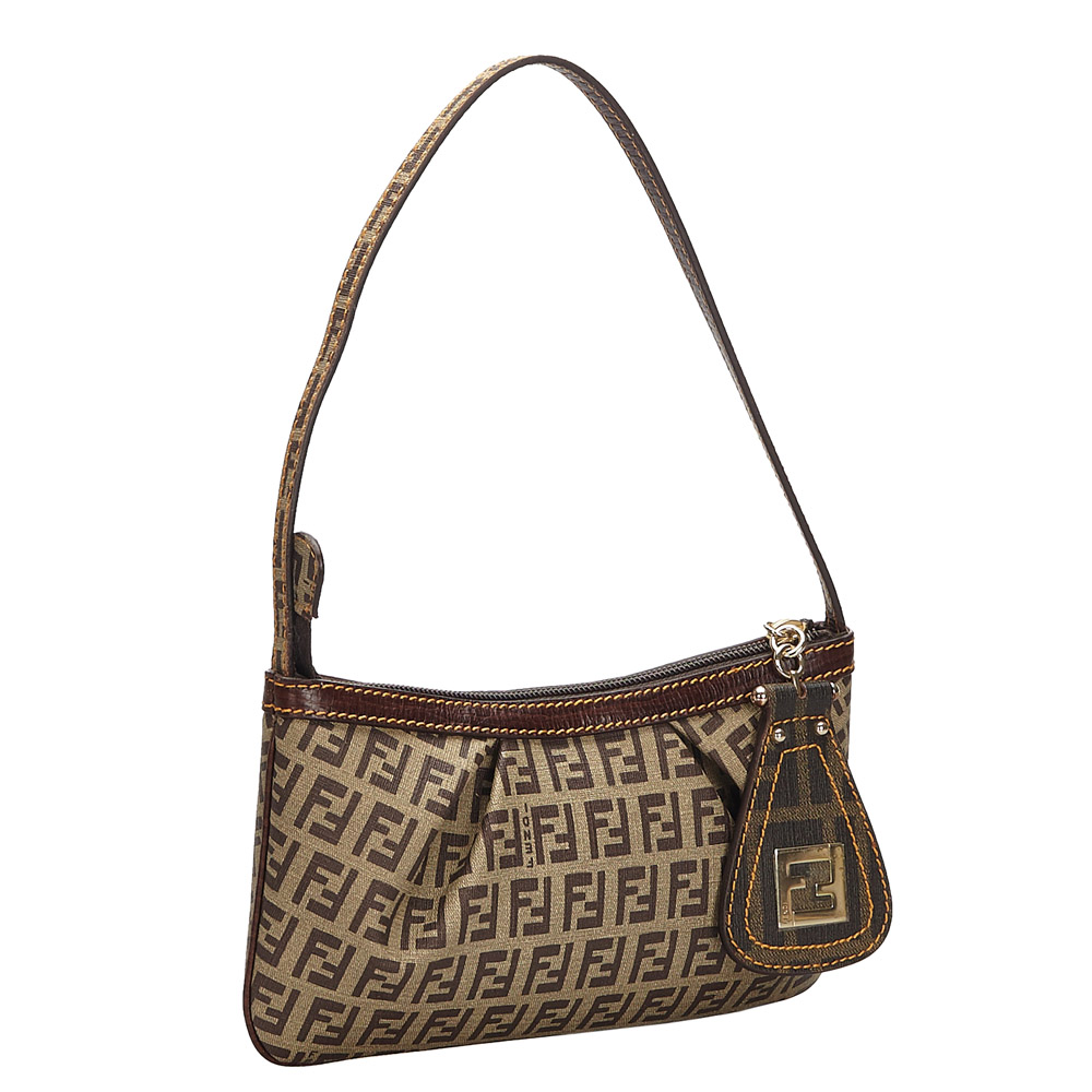 

Fendi Brown Zucchino Canvas Baguette Bag, Beige