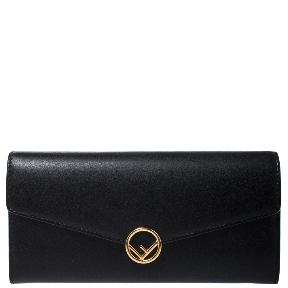 Pre Owned Fendi Black Leather Continental Wallet