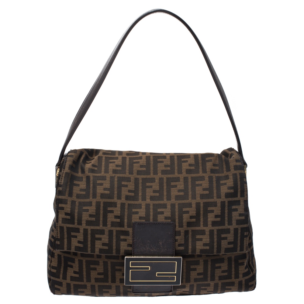 Pre-owned Fendi Tobacco Zucca Canvas And Leather Big Mama Forever Shoulder Bag In Brown