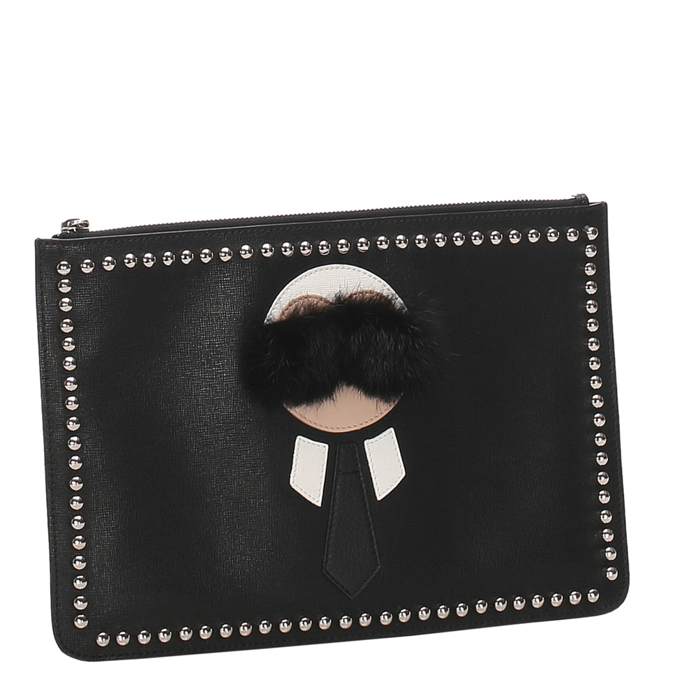 

Fendi Black/Silver Leather Karlito Clutch Bag