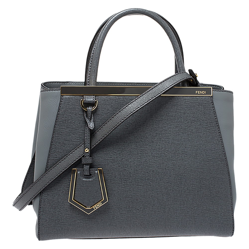 Pre Owned Fendi Grey Leather Mini 2Jours Tote