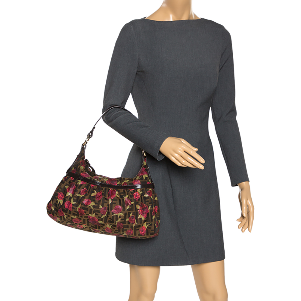 

Fendi Tobacco Zucca Canvas and Leather Rose Chef Shoulder Bag, Brown