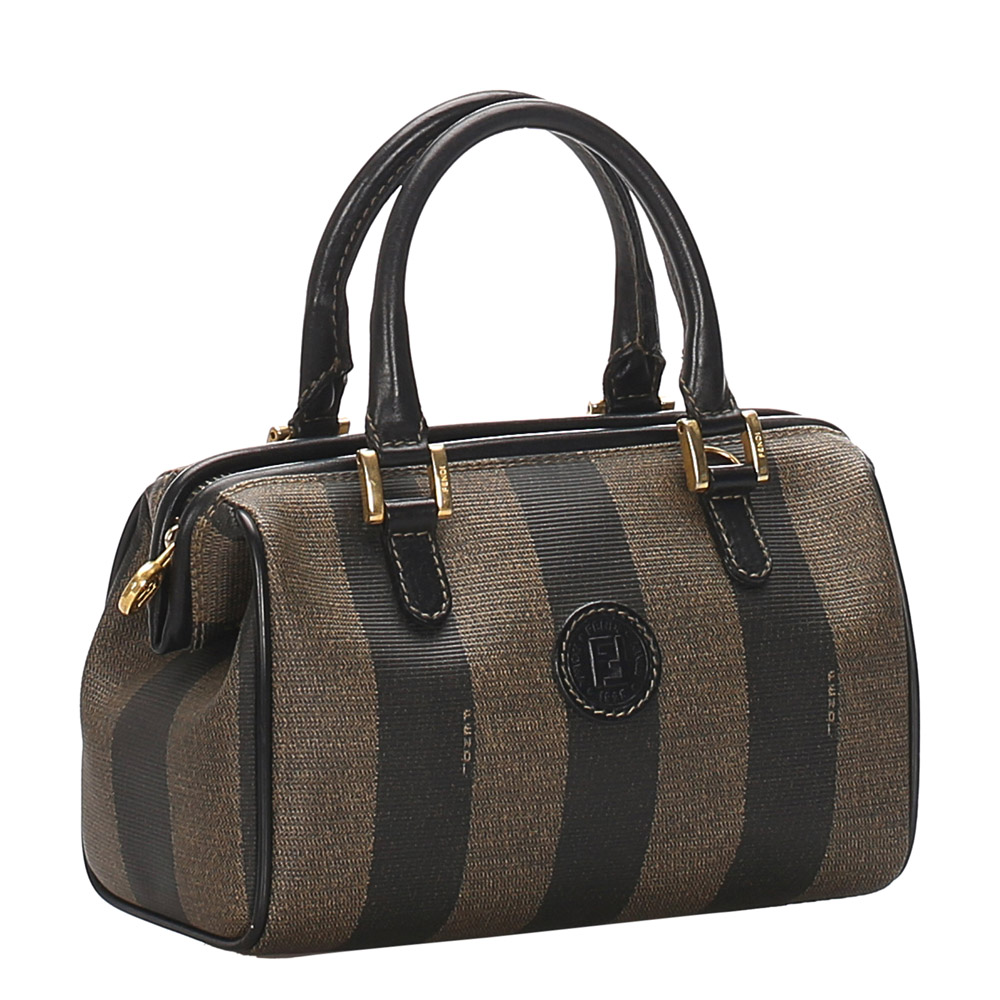 

Fendi Brown/Black PVC Leather Mini Pequin Boston Bag