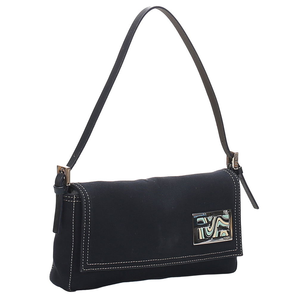 

Fendi Black Canvas Leather Baguette Bag