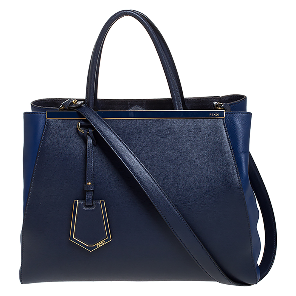 Pre Owned Fendi Blue Leather Medium 2Jours Elite Tote