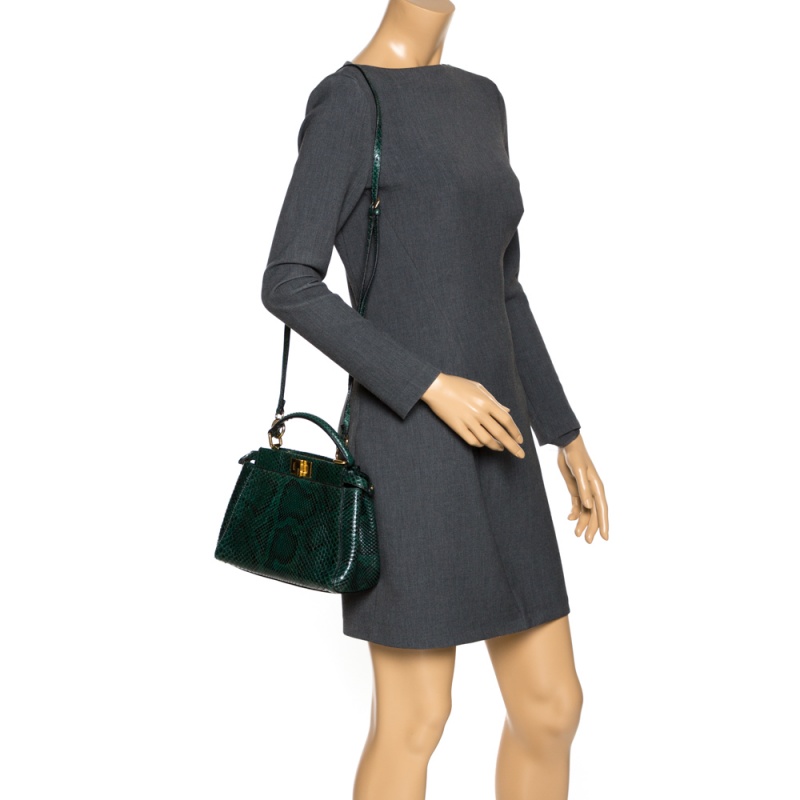 

Fendi Green Python Mini Peekaboo Top Handle Bag
