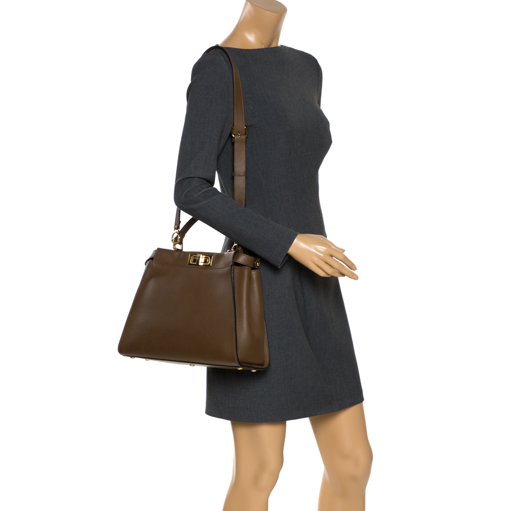 

Fendi Brown Leather Medium Peekaboo Top Handle Bag