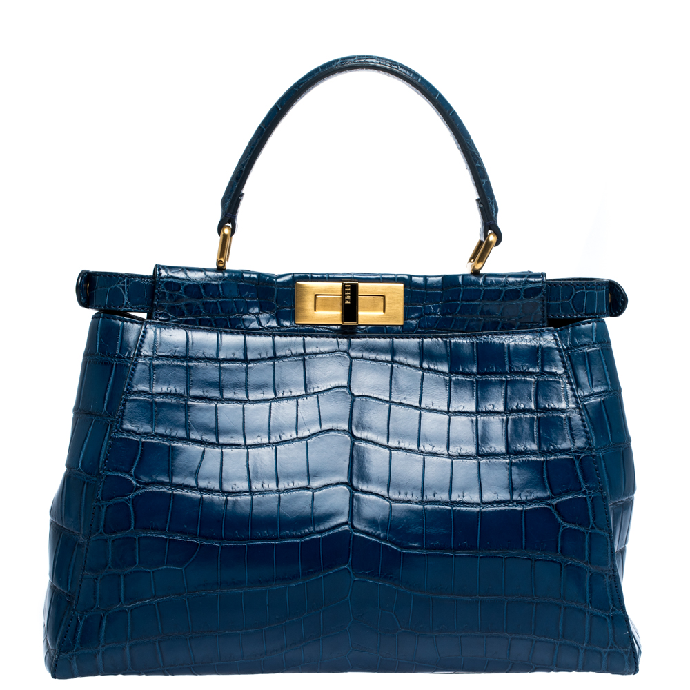 Fendi Blue Crocodile Medium Peekaboo Top Handle Bag Fendi | TLC