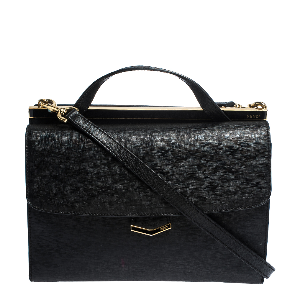 Pre Owned Fendi Black Textured Leather Small Demi Jour Top Handle Bag