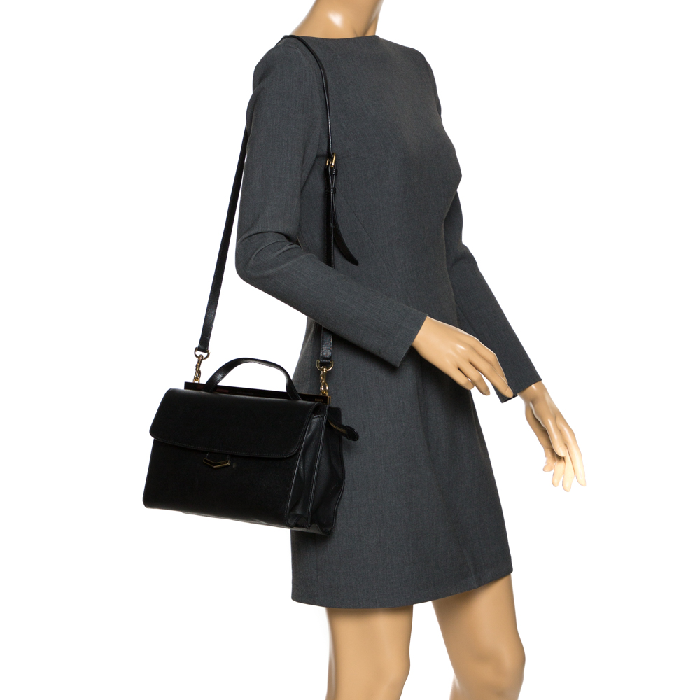 

Fendi Black Textured Leather Small Demi Jour Top Handle Bag