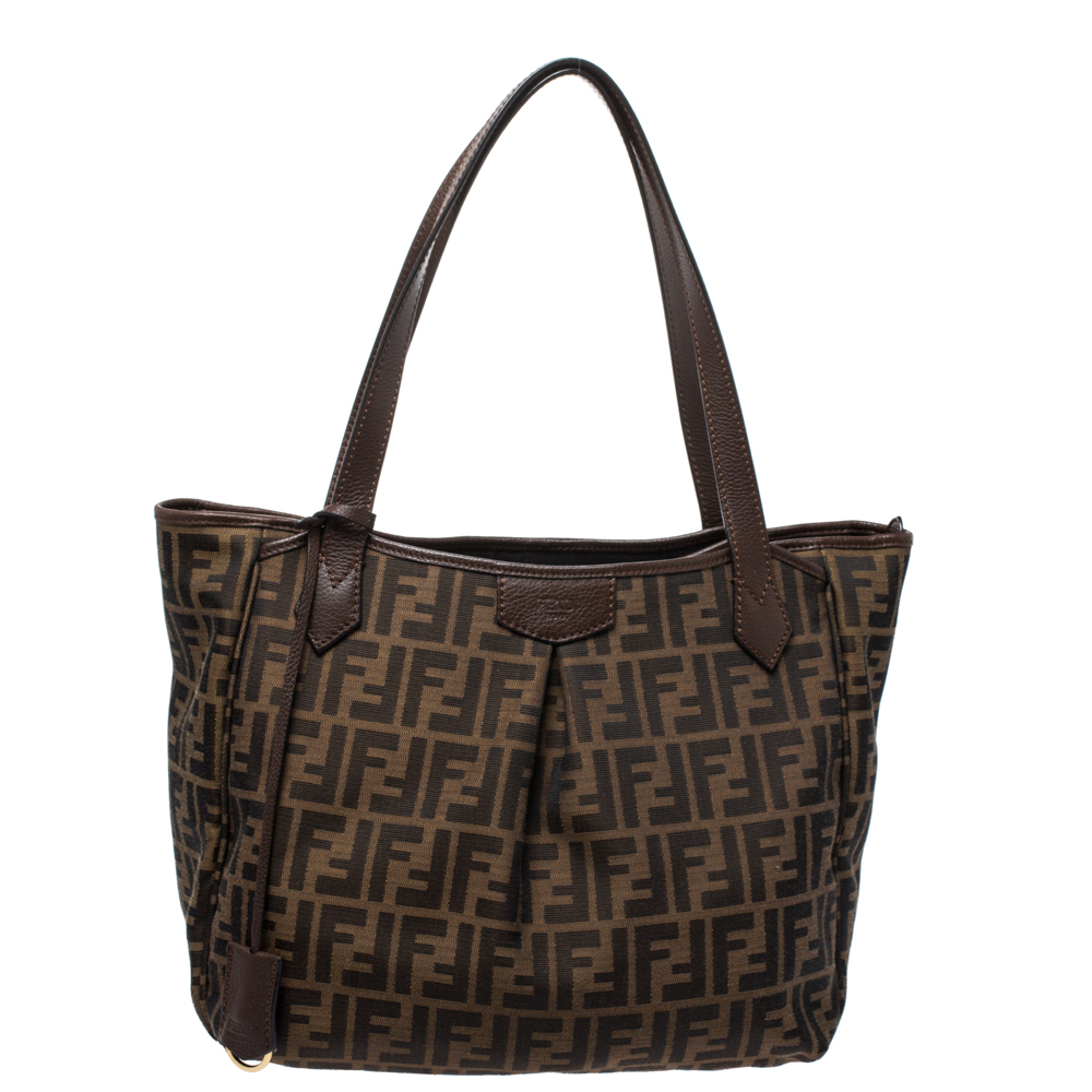 Pre Owned Fendi Tobacco Zucca Canvas and Leather Tote
