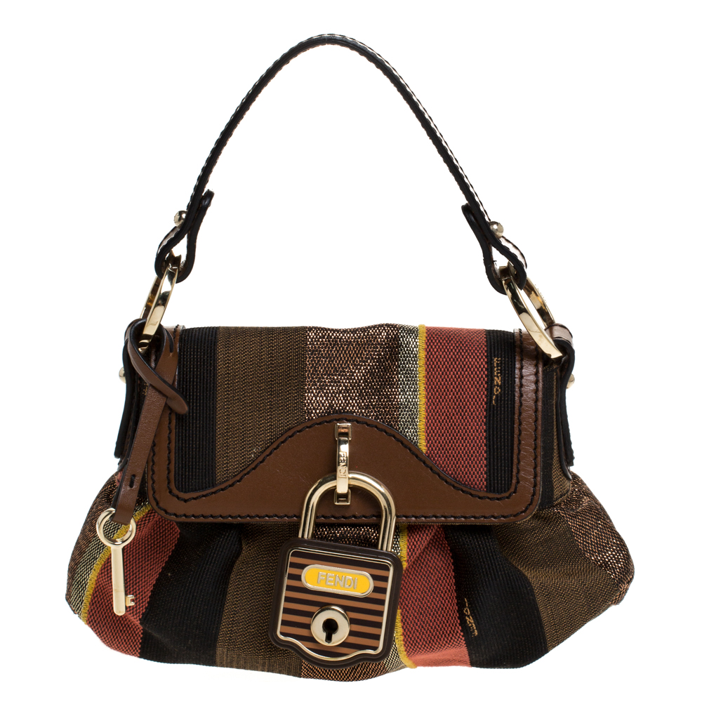 Pre-owned Fendi Multicolor Stripe Canvas And Leather Limited Edition ...