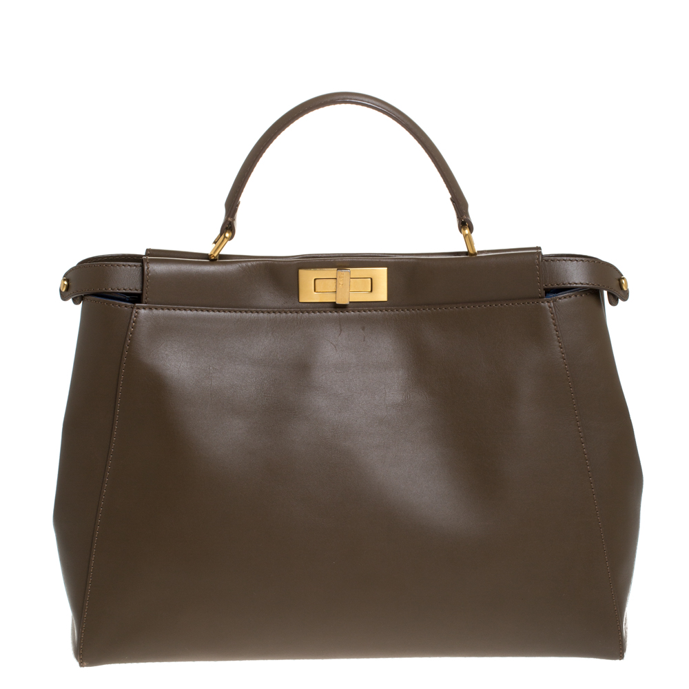 Fendi Brown Leather Large Peeakboo Top Handle Bag