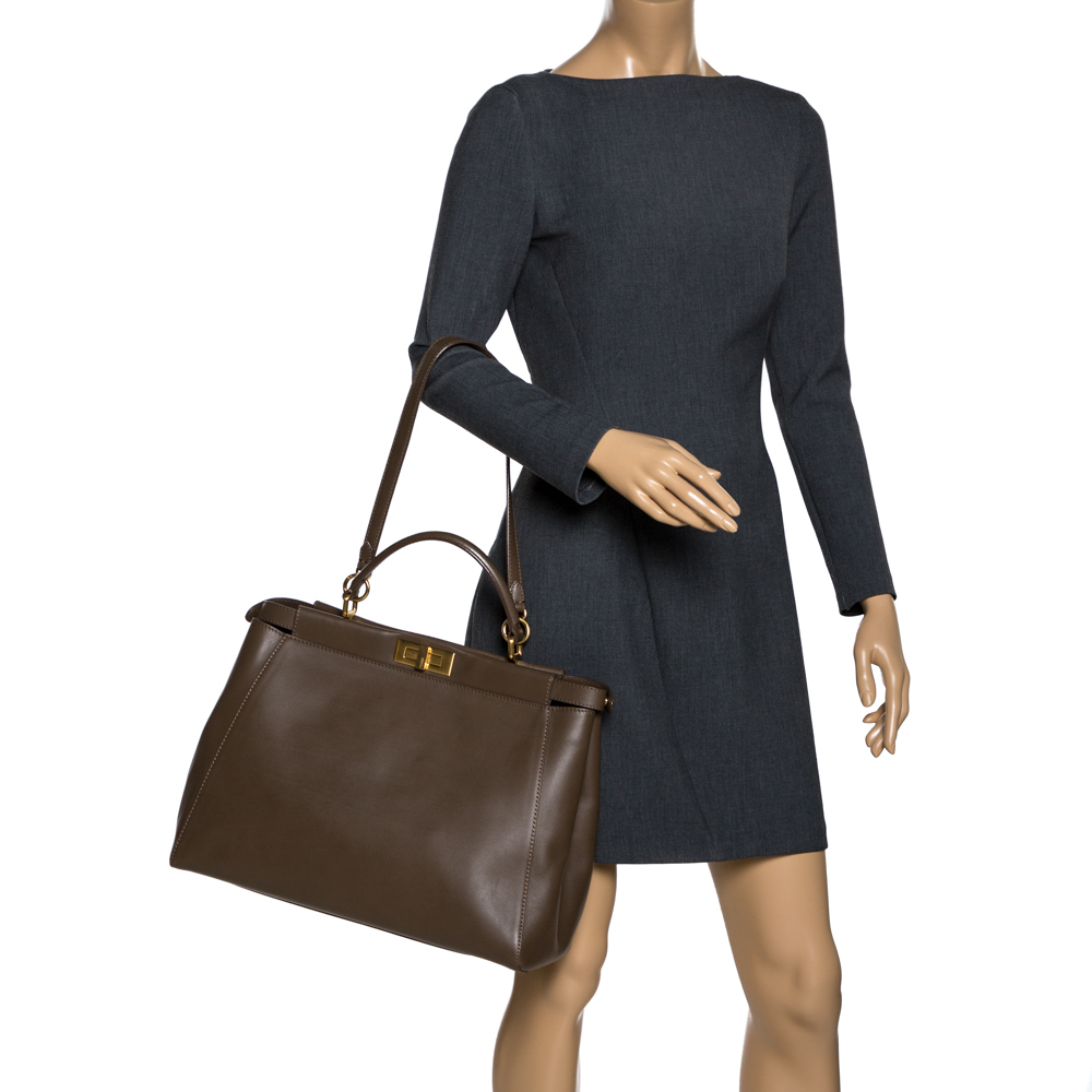

Fendi Brown Leather Large Peeakboo Top Handle Bag