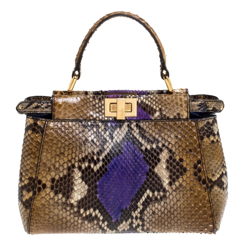 Pre Owned Fendi Multicolor Pytho Mini Peekaboo Top Handle Bag