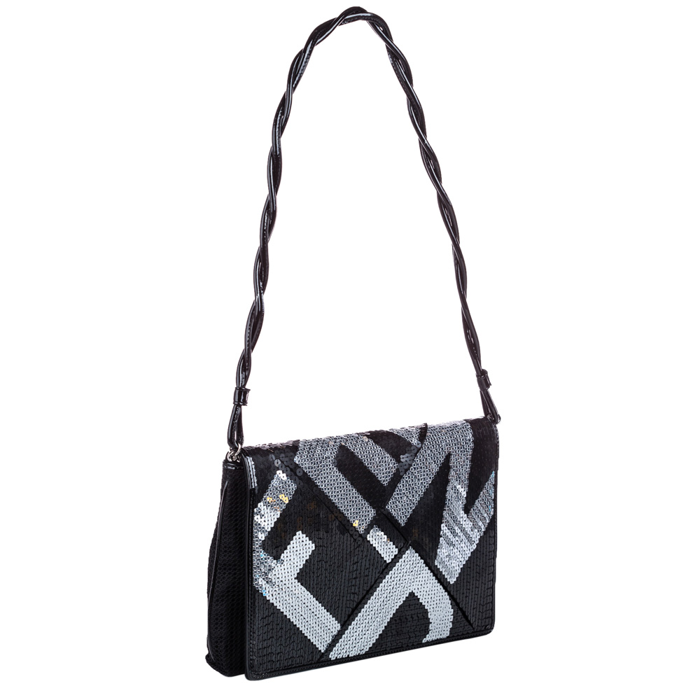 

Fendi Black Sequined Crossword Shoulder Bag