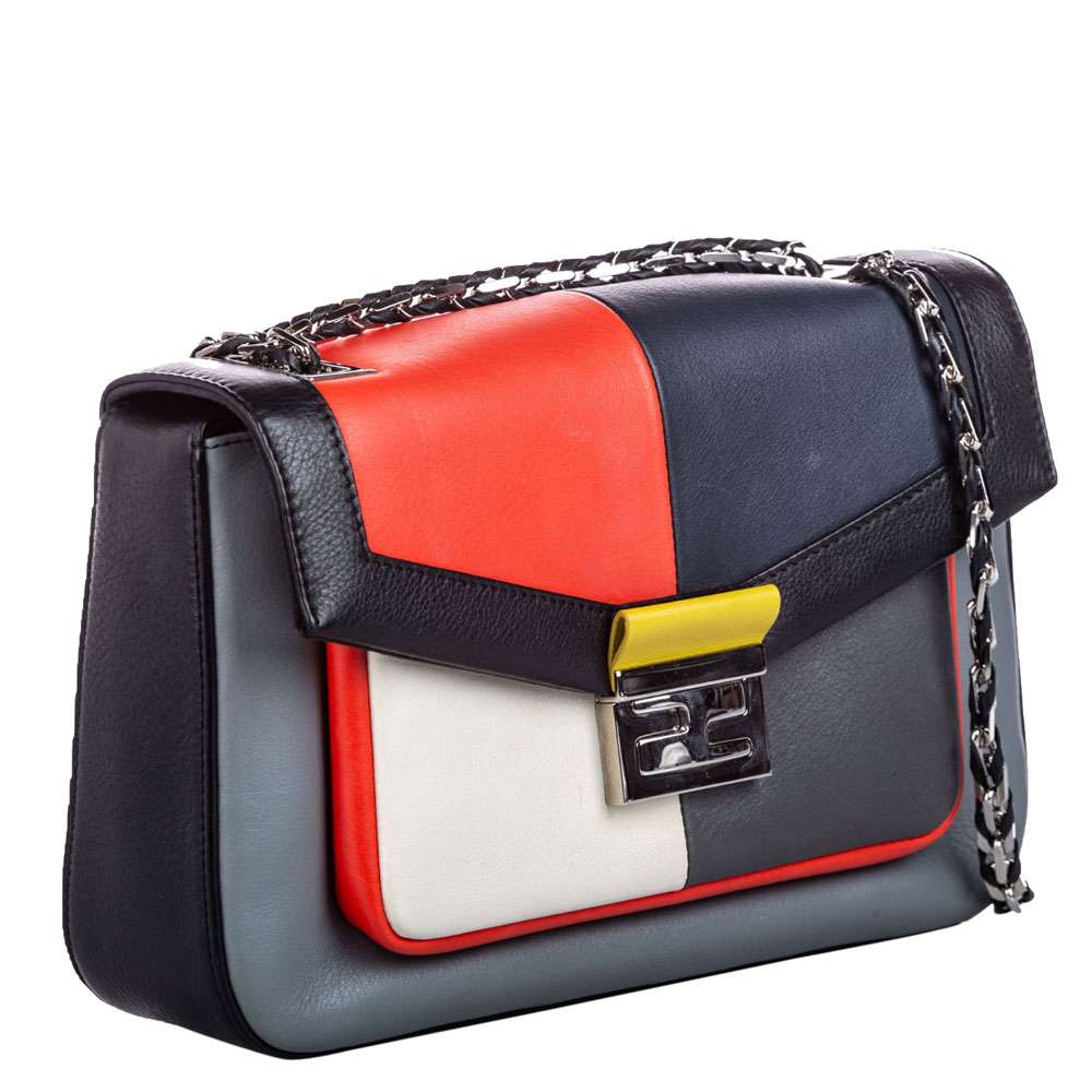 

Fendi Multicolor Leather Be Baguette Crossbody Bag, Grey