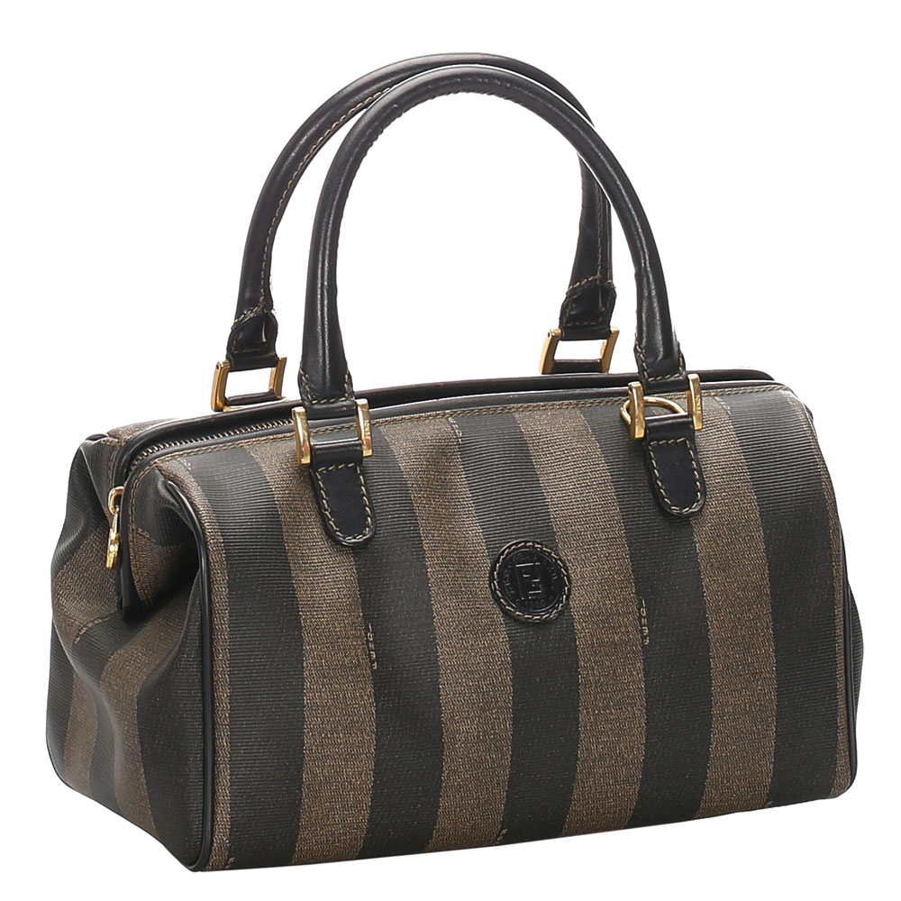 

Fendi Brown/Black PVC Mini Pequin Boston Bag