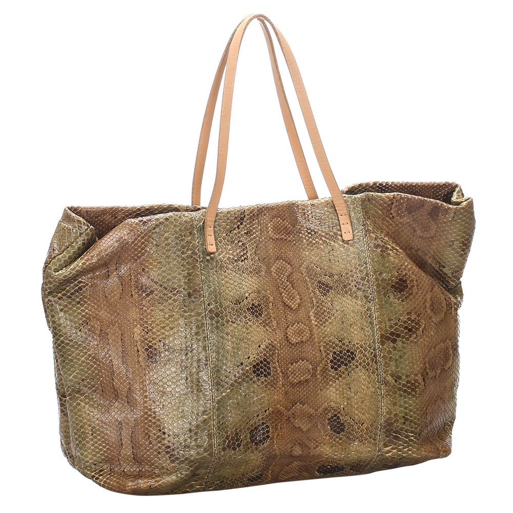 

Fendi Brown/Light Brown Python Leather Tote Bag