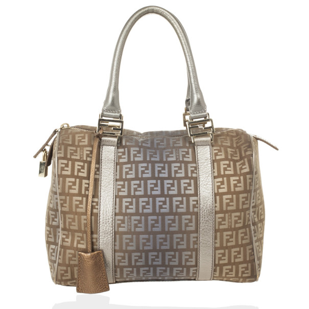 Pre Owned Fendi Zucchino Forever Boston Satchel