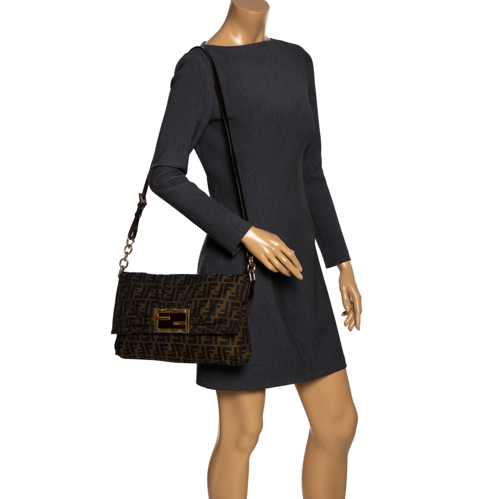 

Fendi Tobacco Zucca Canvas and Patent Leather Mia Flap Bag, Brown
