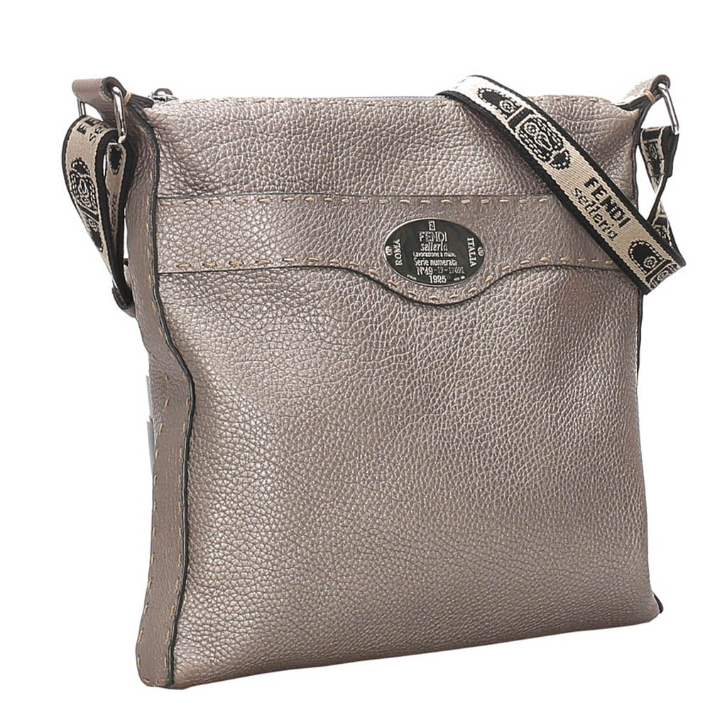 

Fendi Silver Selleria Leather Crossbody Bag