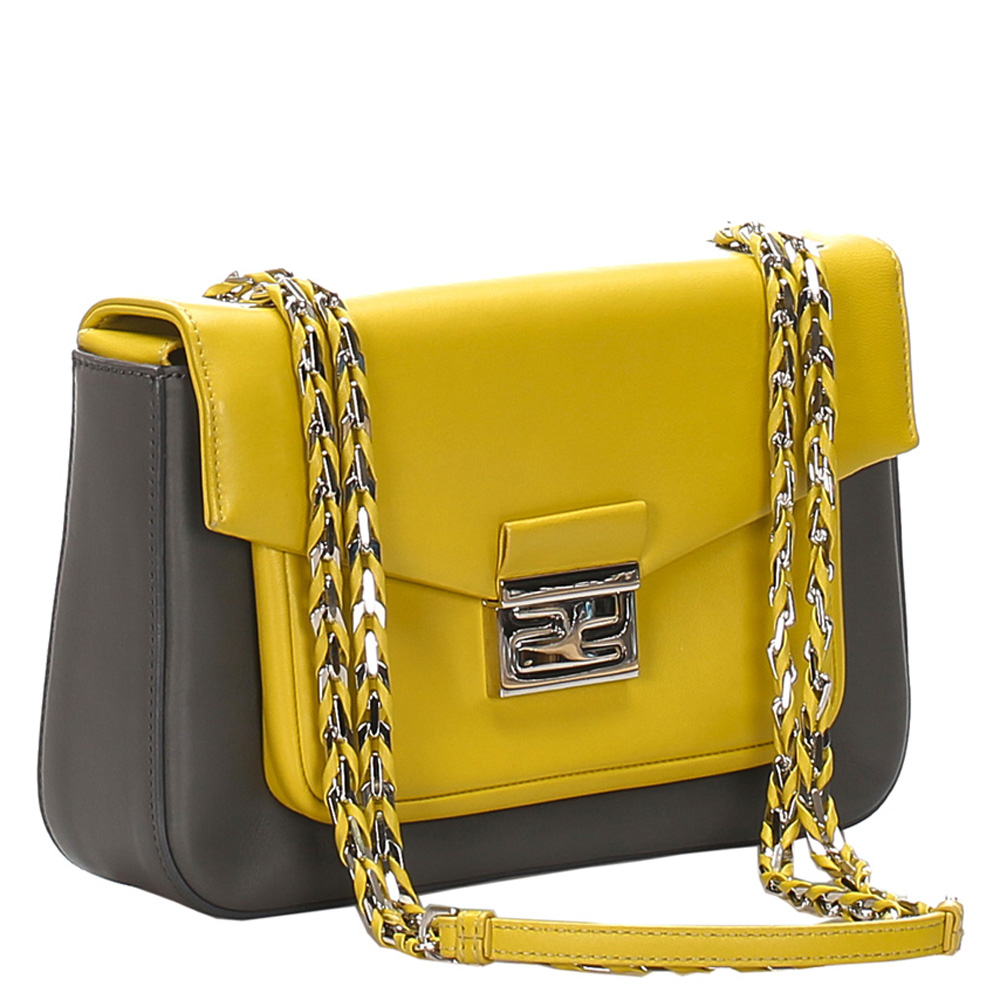 

Fendi Yellow/Gray Leather Baguette Shoulder Bag, Grey