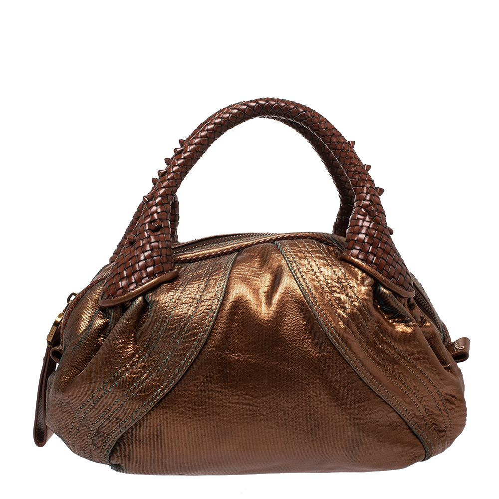 Pre Owned Fendi Metallic Leather Mini Spy Hobo