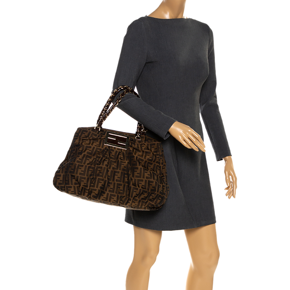 

Fendi Tobacco Zucca Canvas and Patent Leather Large Mia Tote, Brown