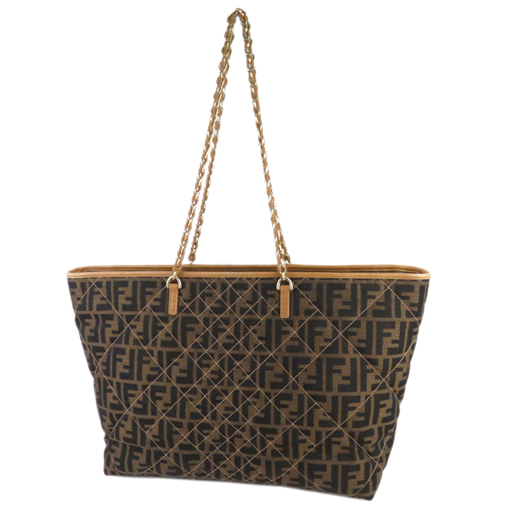 

Fendi Brown Zucca Canvas Quilted Roll Tote Bag