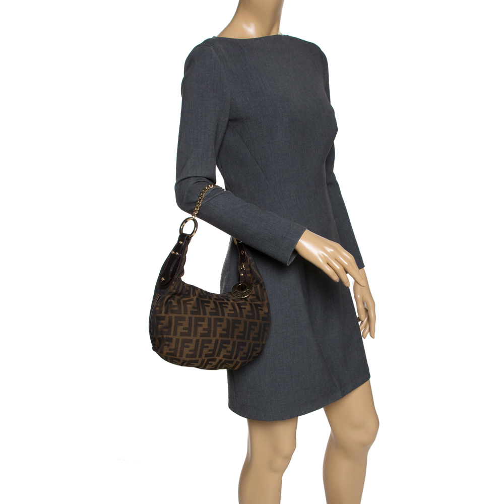 

Fendi Brown Zucca Canvas and Leather Chef Chain Link Hobo