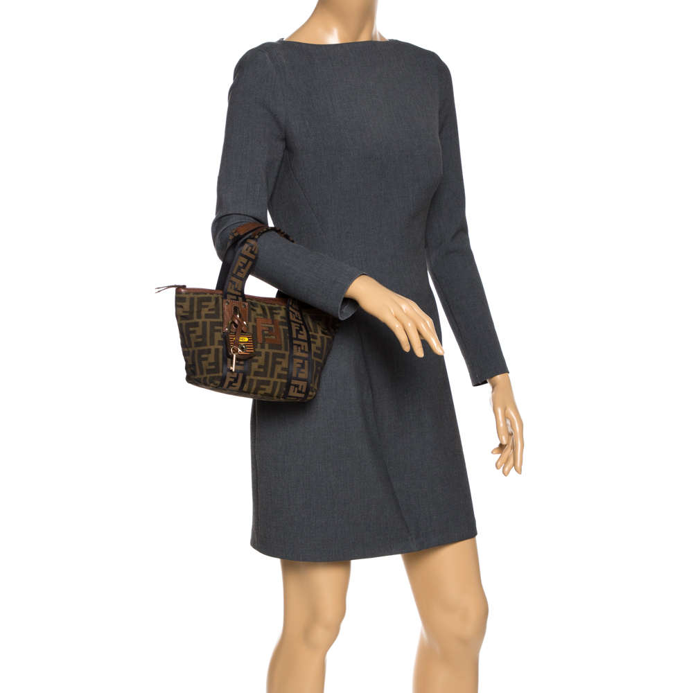 

Fendi Zucca Canvas and Leather Mini Padlock Tote, Brown