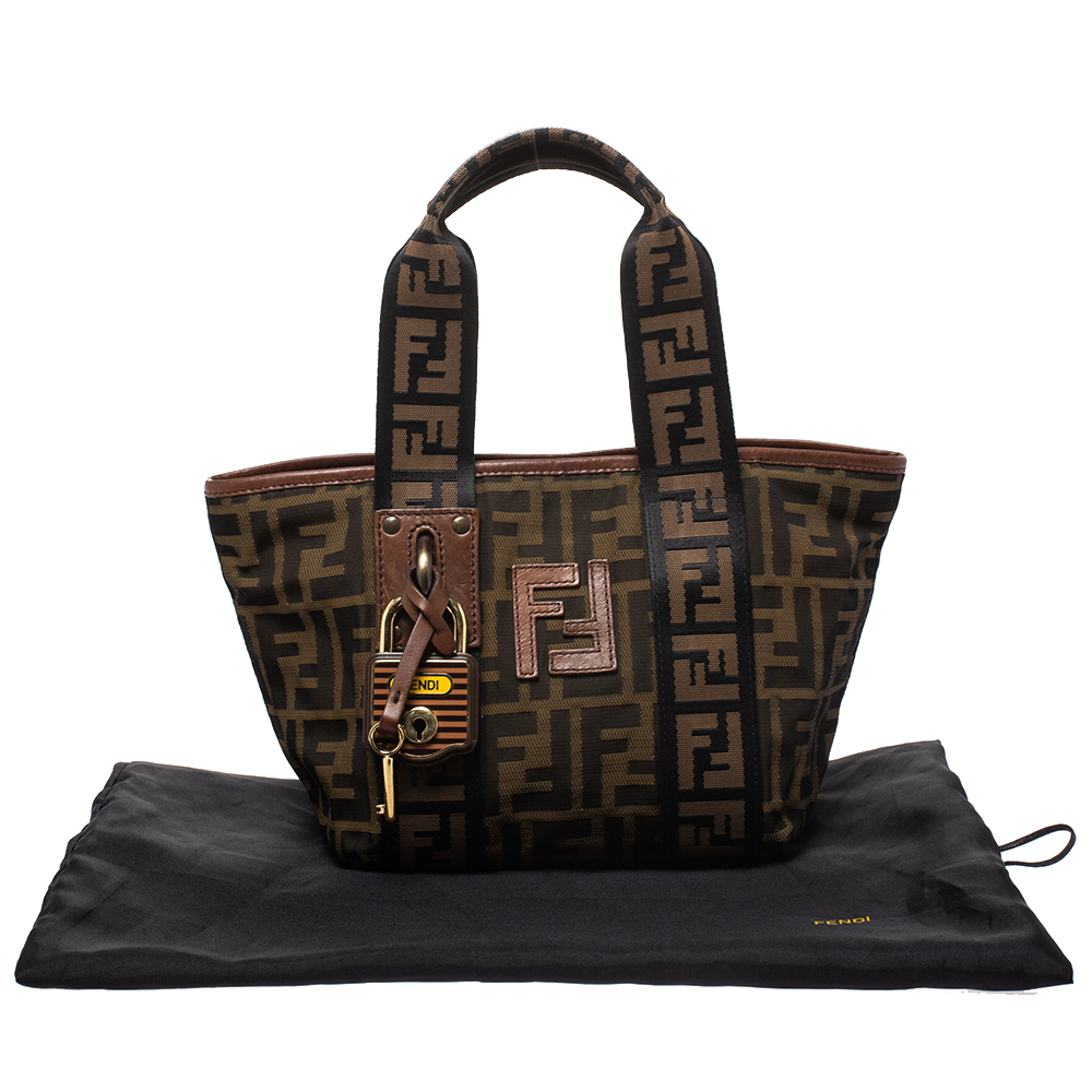 Fendi Handbag, Zucca, Canvas and Leather Mini Tote Bag Brown