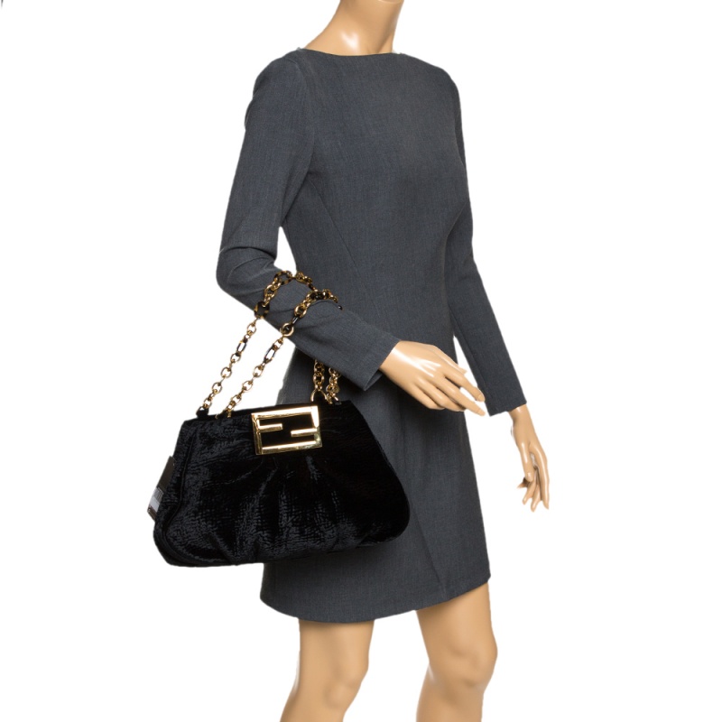

Fendi Black Velvet Small Mia Shoulder Bag