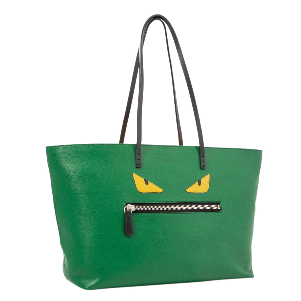 

Fendi Green Leather Medium Roll Monster Tote Bag