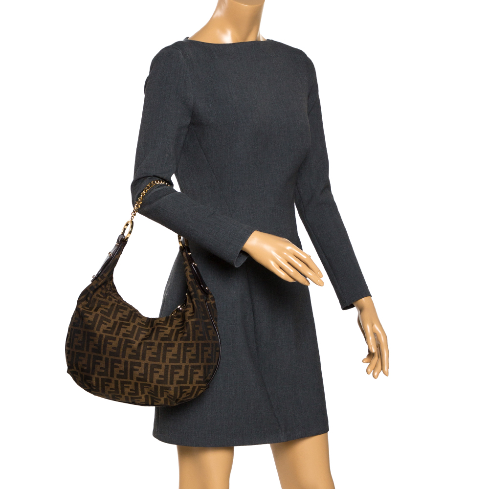 

Fendi Tobacco Zucca Canvas and Leather Chef Chain Link Hobo, Brown