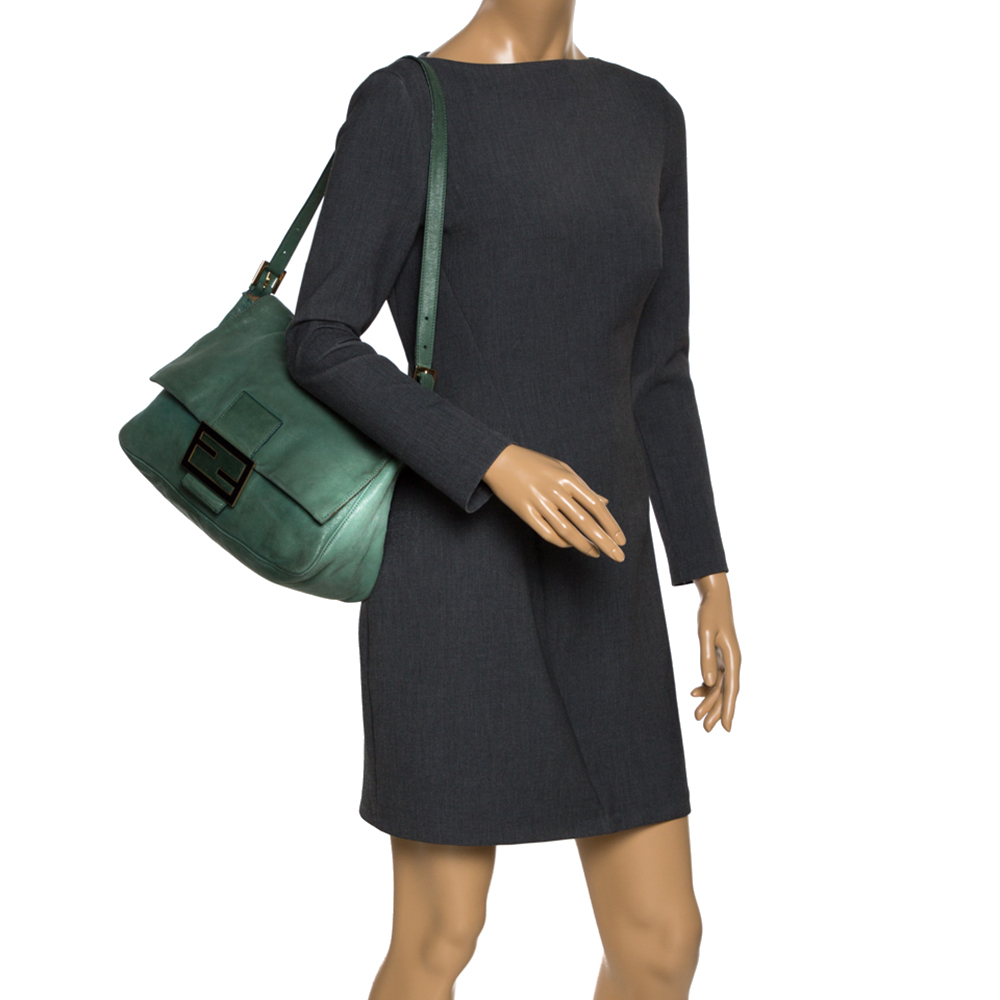 

Fendi Green Iridescent Leather Mama Forever Large Flap Shoulder Bag