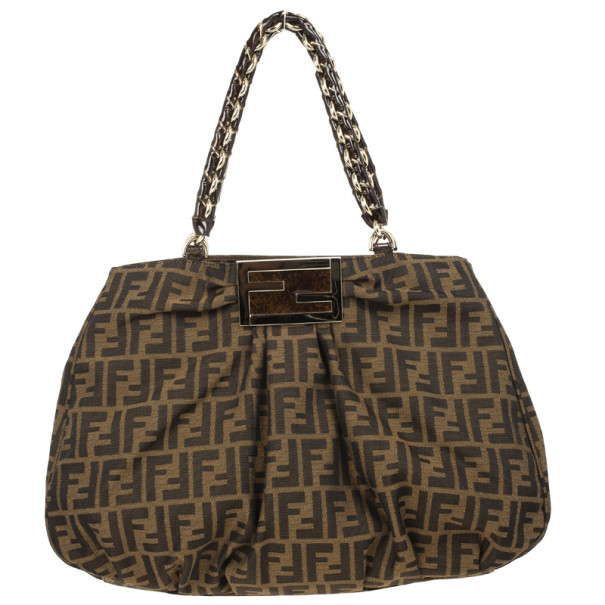Pre Owned Fendi Brown Mia Metallic Zucca Shoulder Bag
