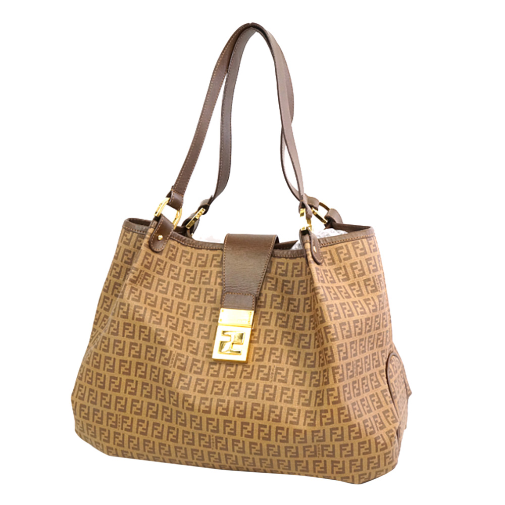 

Fendi Brown Zucchino Coated Canvas Shoulder Bag, Beige