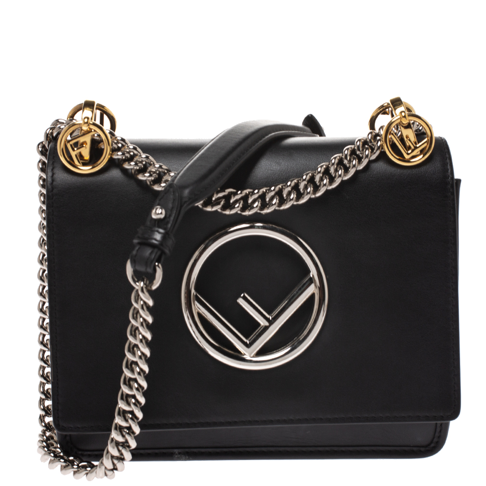 Pre Owned Fendi Black Leather Kan I K Shoulder Bag