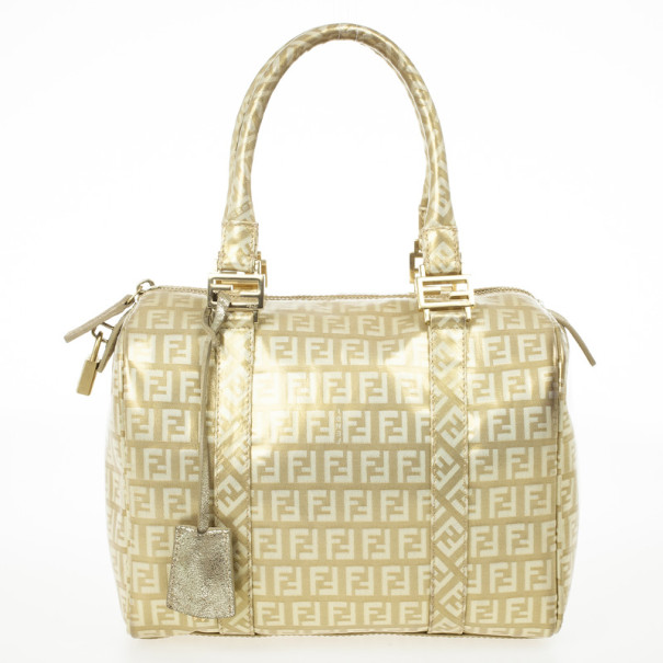 Pre Owned Fendi 'Forever' Gold Zucca Boston Bag