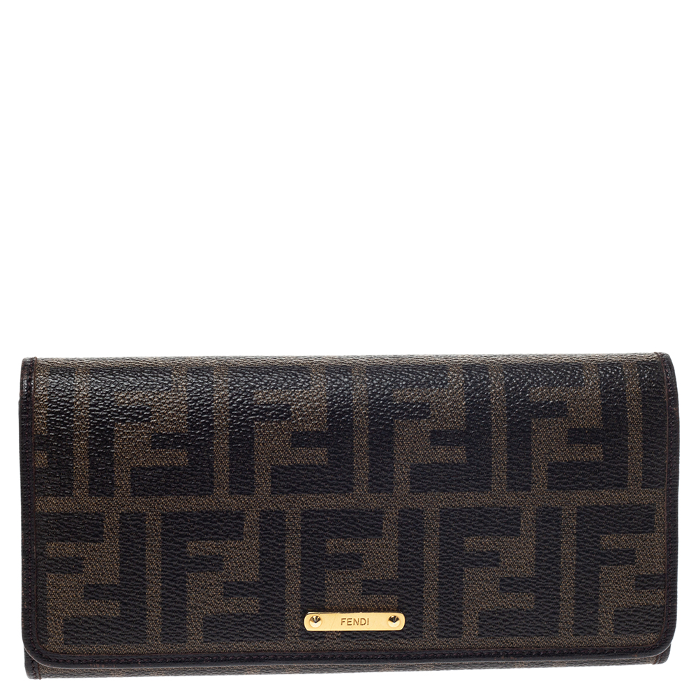 Pre Owned Fendi Tobacco Zucca Coated Canvas Continental Wallet
