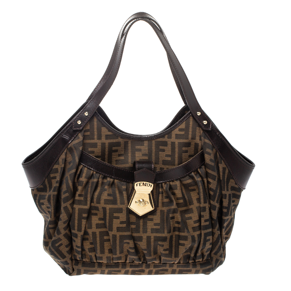 Pre Owned Fendi Tobacco Zucca Canvas Chef Tote