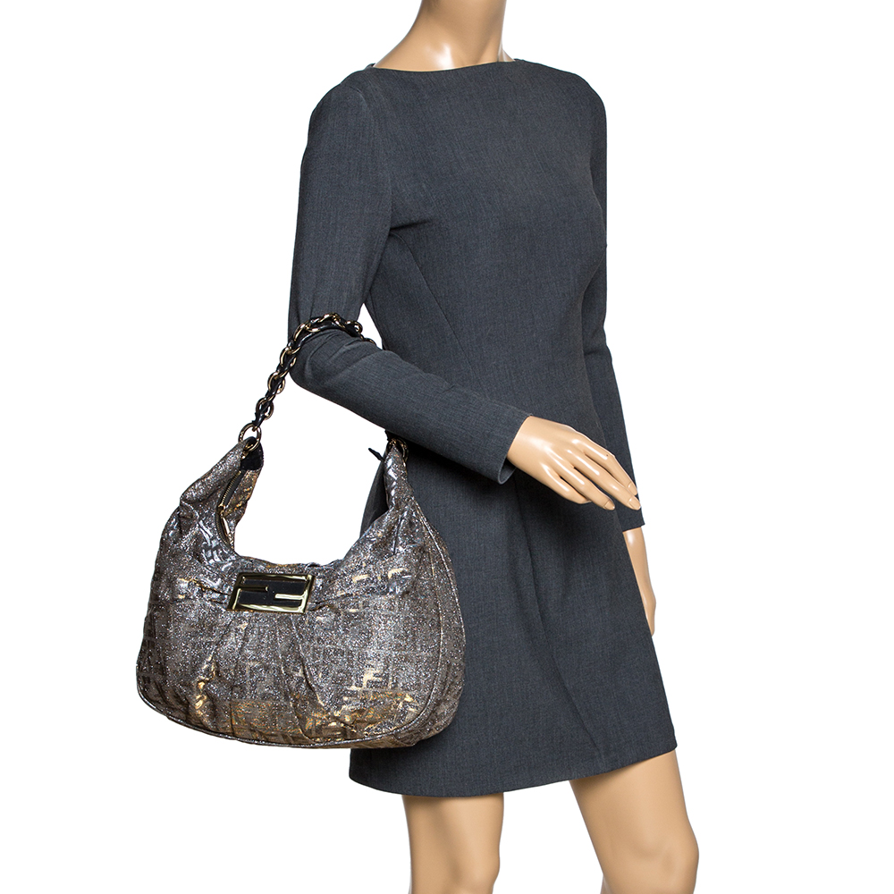 

Fendi Brown/Gold Zucca Shimmer Canvas Mia Hobo