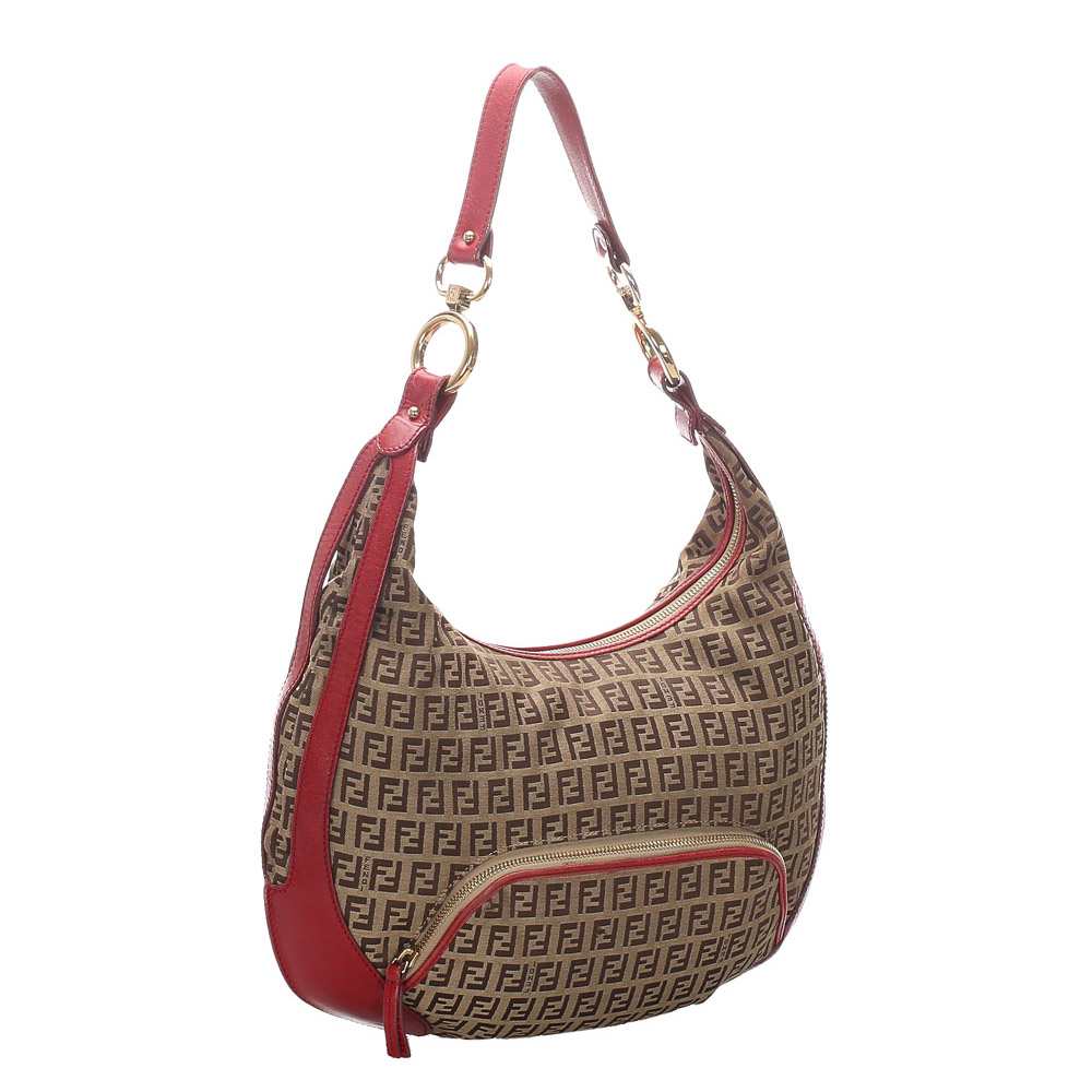 

Fendi Beige/Red Zucchino Canvas Chef Hobo Bag