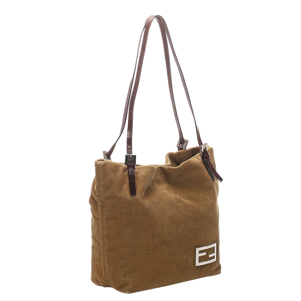 

Fendi Brown Corduroy Leather Tote Bag